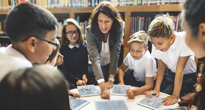 Teacher with group of students