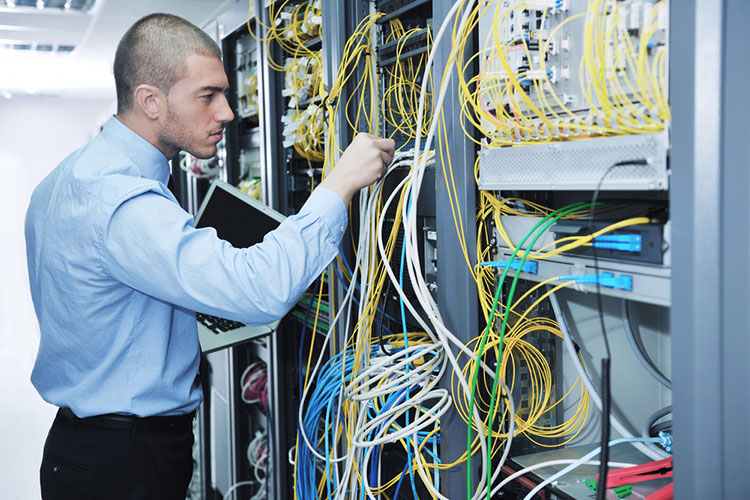 Student working on a server