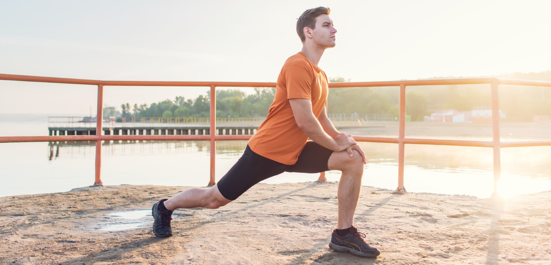 Woman demonstrates a lunge stretch