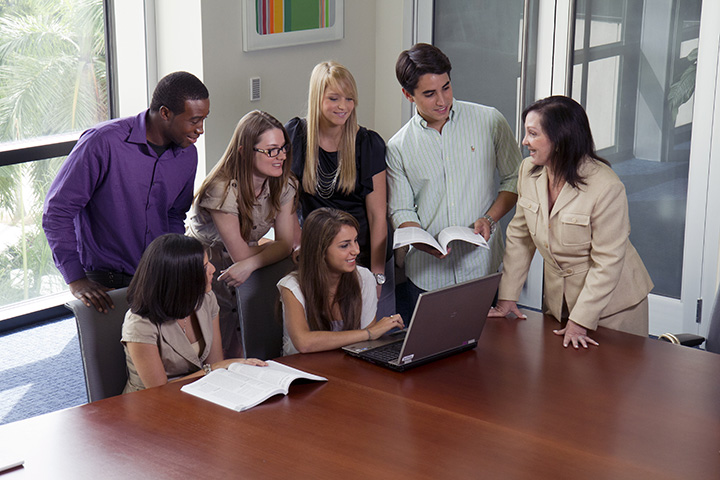 A group of students learning from each other