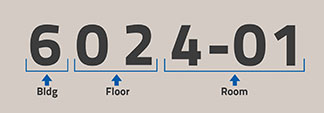 Diagram on how to find your room at MDC